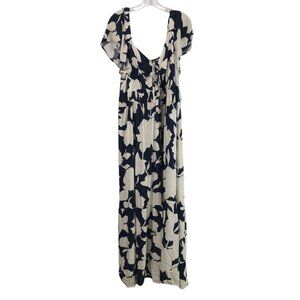 AVA & VIV DRESS WOMENS PLUS 2X BLUE WHITE FLORAL ALL OVER‎ PRINT OFF SHOULDER